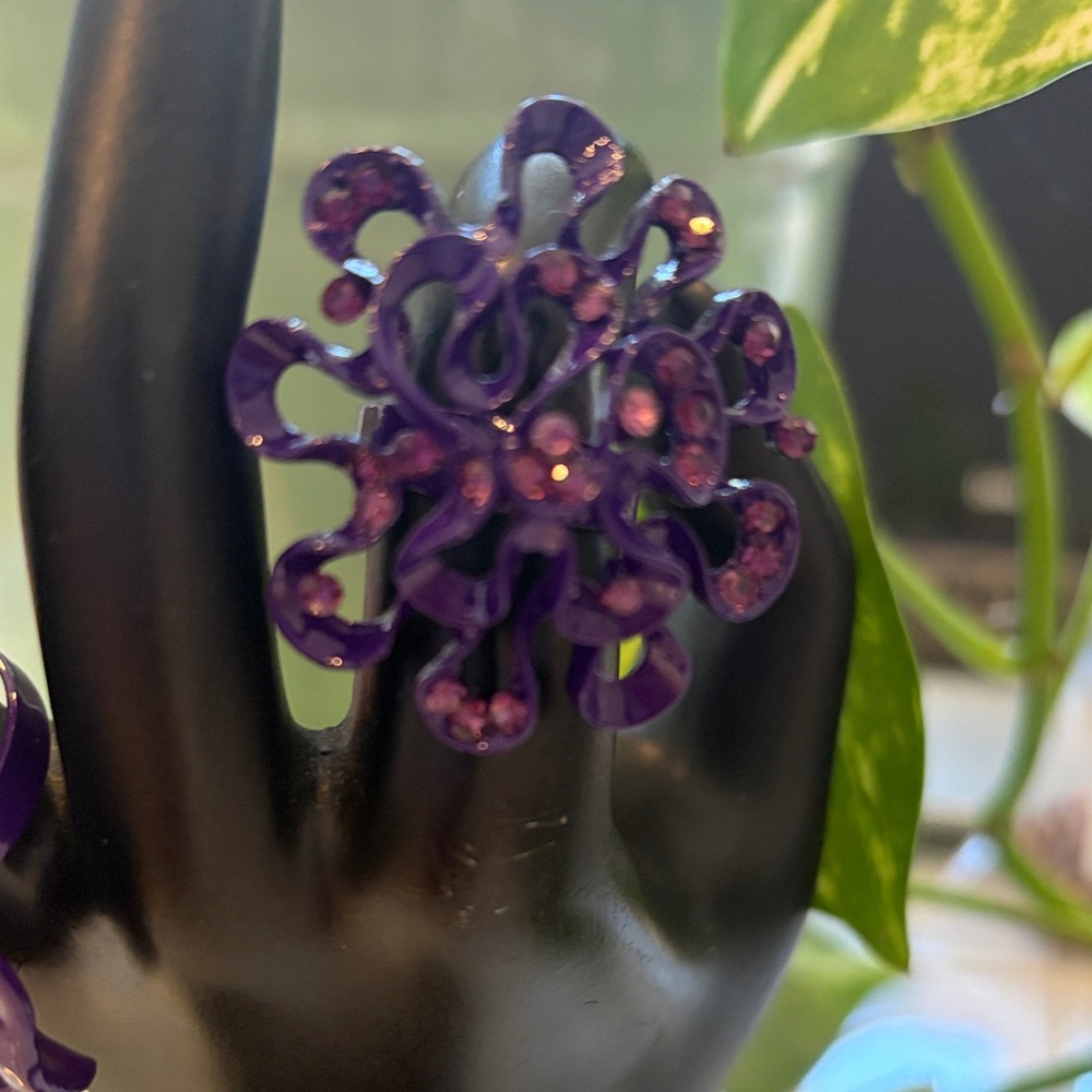 Purple Floral Rings Adjustable - Picture 4 of 5